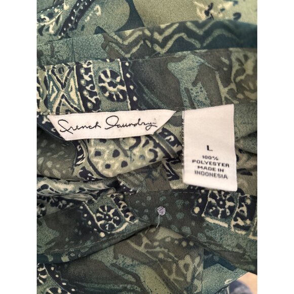 French Laundry Women's Blouse Abstract Button Up Top Olive Green Large Office - Picture 7 of 8